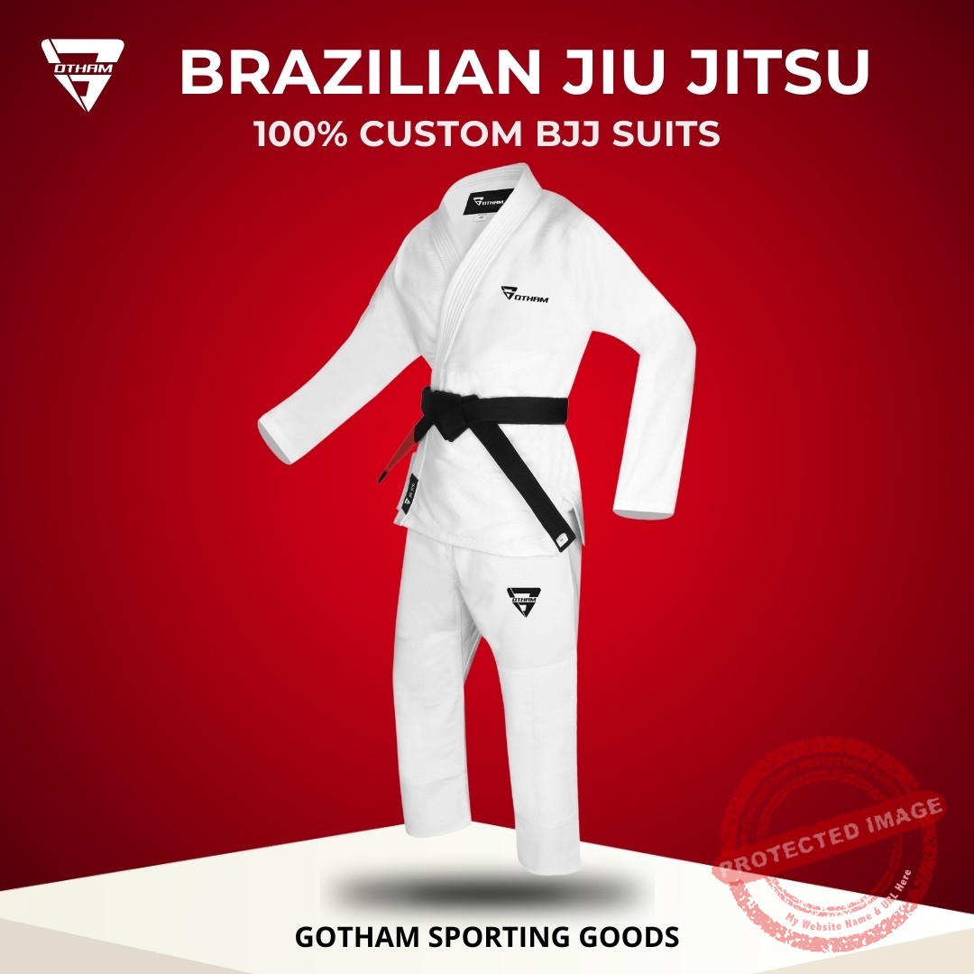 Gotham Custom Jiu Jitsu Suit White White BJJ Gi – Custom Brazilian Jiu Jitsu Uniforms for Schools & Gyms - Image 1