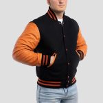 Men’s Black-Orange Varsity Letterman Jacket | Custom Team & Fashion Outerwear by Gotham Sporting Goods