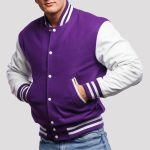 Men’s Purple-White Varsity Letterman Jacket | Custom Team & Fashion Jacket by Gotham Sporting Goods