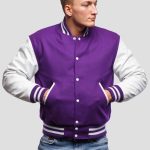 Men’s Purple-White Varsity Letterman Jacket | Custom Team & Fashion Jacket by Gotham Sporting Goods - Image 2