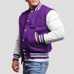 Men’s Purple-White Varsity Letterman Jacket | Custom Team & Fashion Jacket by Gotham Sporting Goods - Image 3