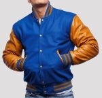 Men’s Blue-Tan Baseball Varsity Jacket | Custom Wool & Leather Jacket by Gotham Sporting Goods
